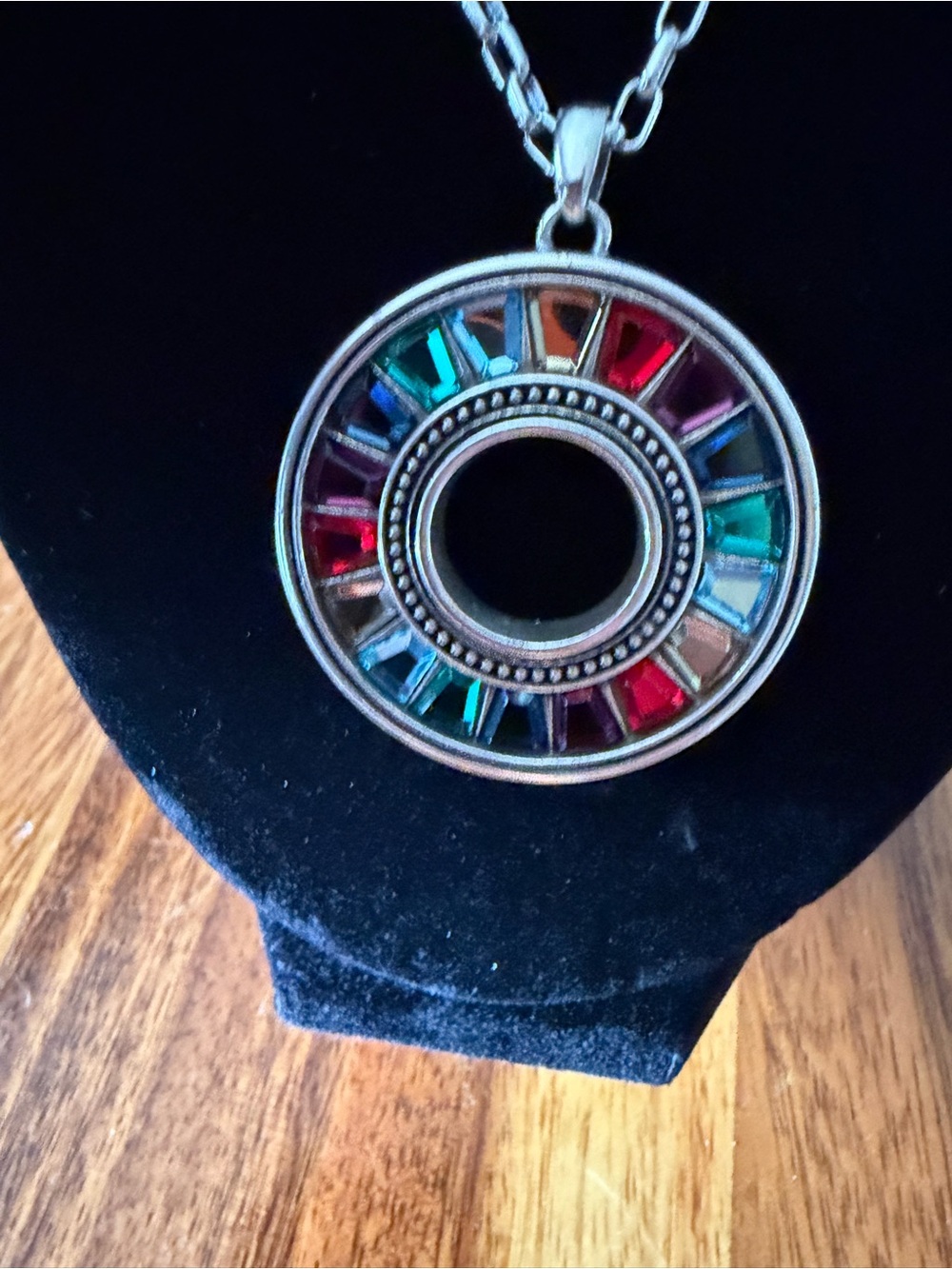 Multicolor Round Pendant Necklace - Women's Silver Tone Jewelry
